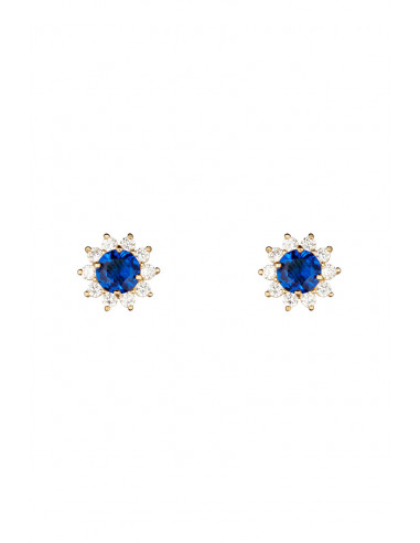 Boucles d'oreilles Or Jaune 375/1000  "Blue Daisy"