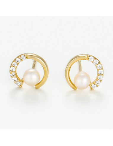 Boucles d'oreilles Or Jaune 375/1000  "Maylee" perles blanche