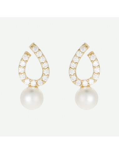 Boucles d'oreilles Or Jaune 375/1000  "Chanya" perles blanche