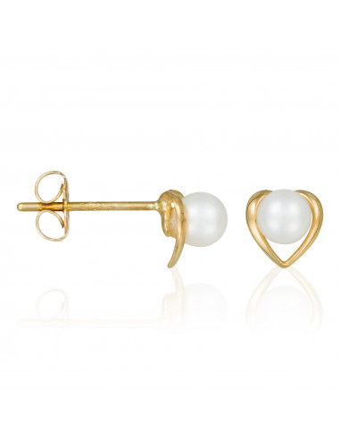Boucles d'oreilles Or Jaune 375/1000  "Amour de perle" Perle