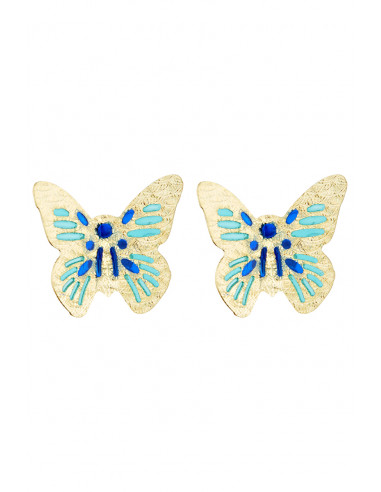 Boucles d'oreilles Or Jaune 375/1000  "Papillon Amoureux"