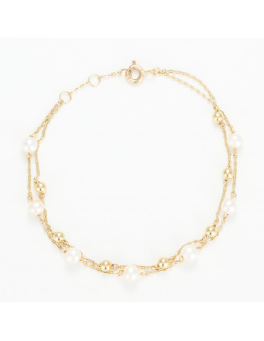 Bracelet Or Jaune 375/1000 "Anela" perles blanche