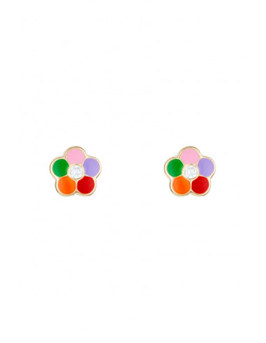 Boucles d'oreilles enfant "Margherite multicolore" Or Jaune 375/1000
